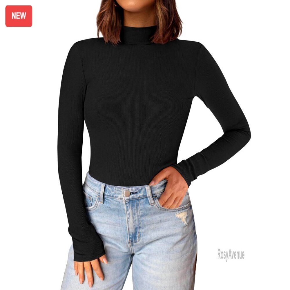 Slim Fit Ribbed Turtleneck Thermal Top Long Sleeve Layering Tee